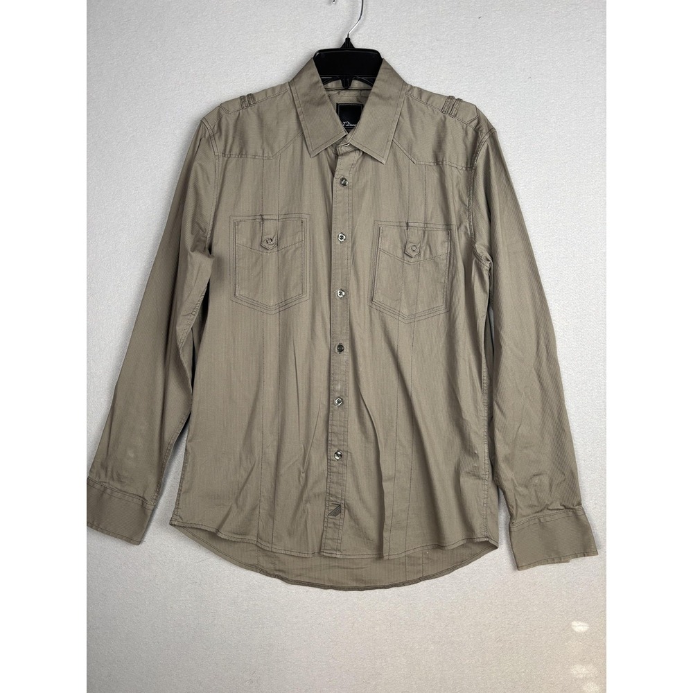 7 Diamonds Shirt Mens‎ Medium Gray Long Sleeve Button Up Western Pockets Casual